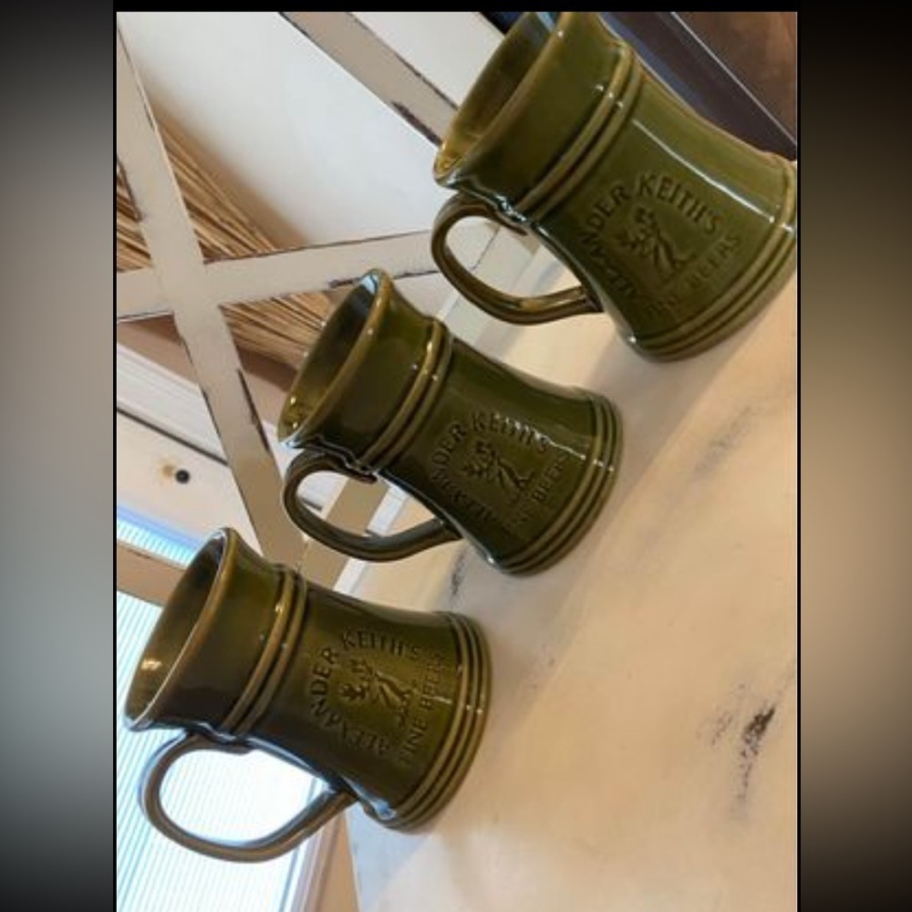 Set of 3 Alexander Keith's Fine Beers Beer Mugs Stein mug  16oz Green NS Canada